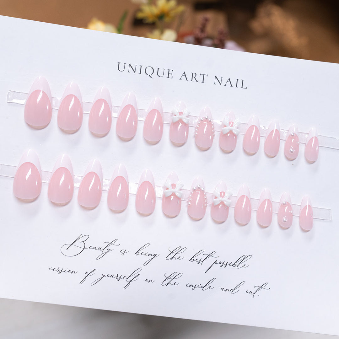Decorative Press-On Nail Art with Bow Accents
