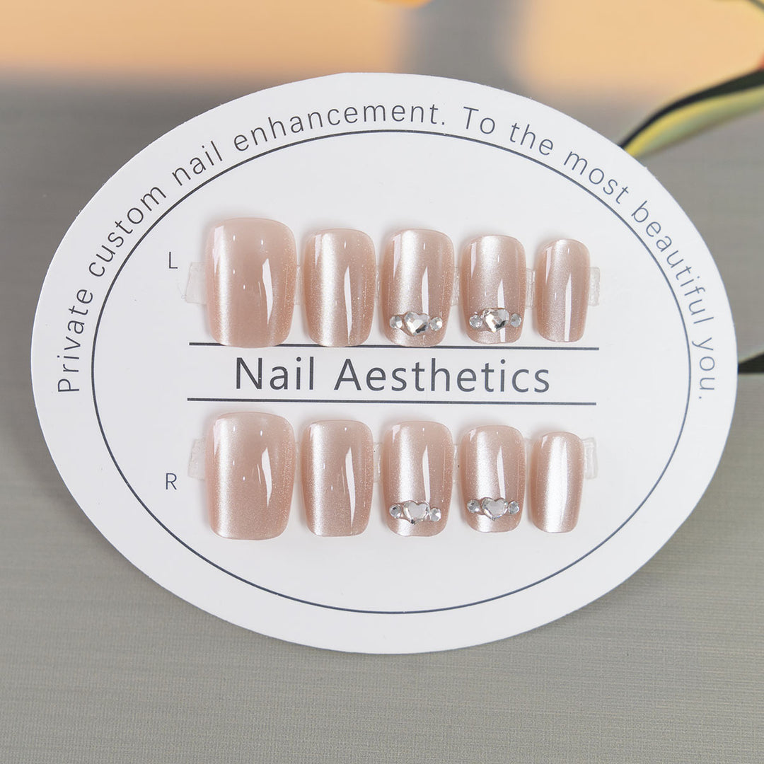 Decorative Press-On Nail Set with Rhinestone Accents