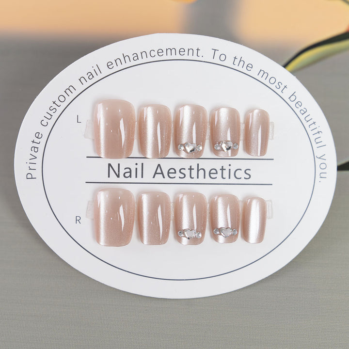 Decorative Press-On Nail Set with Rhinestone Accents
