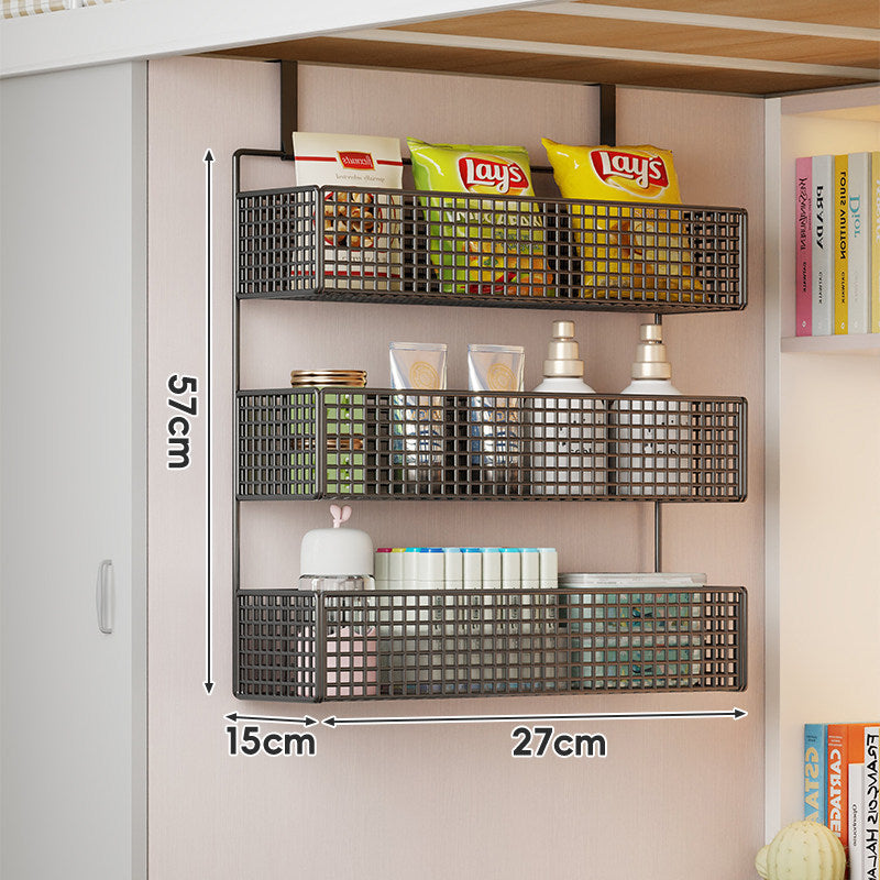 Wall-Mounted Grid Mesh Stacked Tiered Pantry and Bathroom Storage Baskets