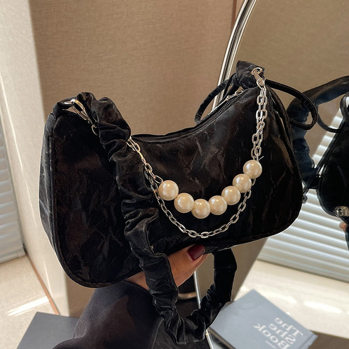 Elegant Pearl-Accented Handheld Bag