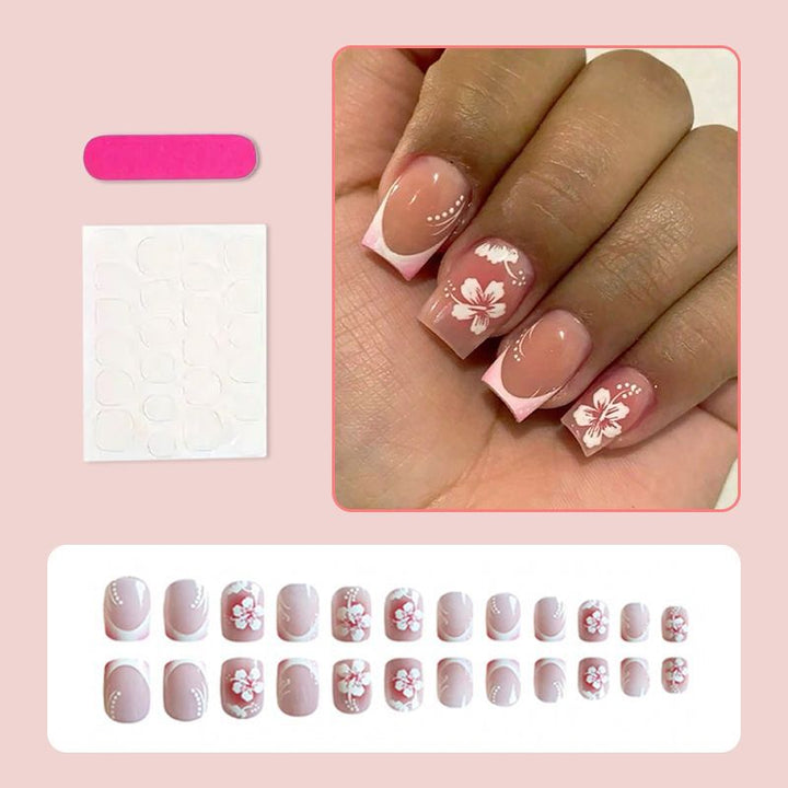 Acrylic nail set with elegant flower and French tip designs Kalsten