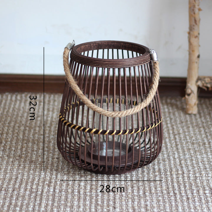 Stylish lantern made of rattan with wooden frame Kalsten