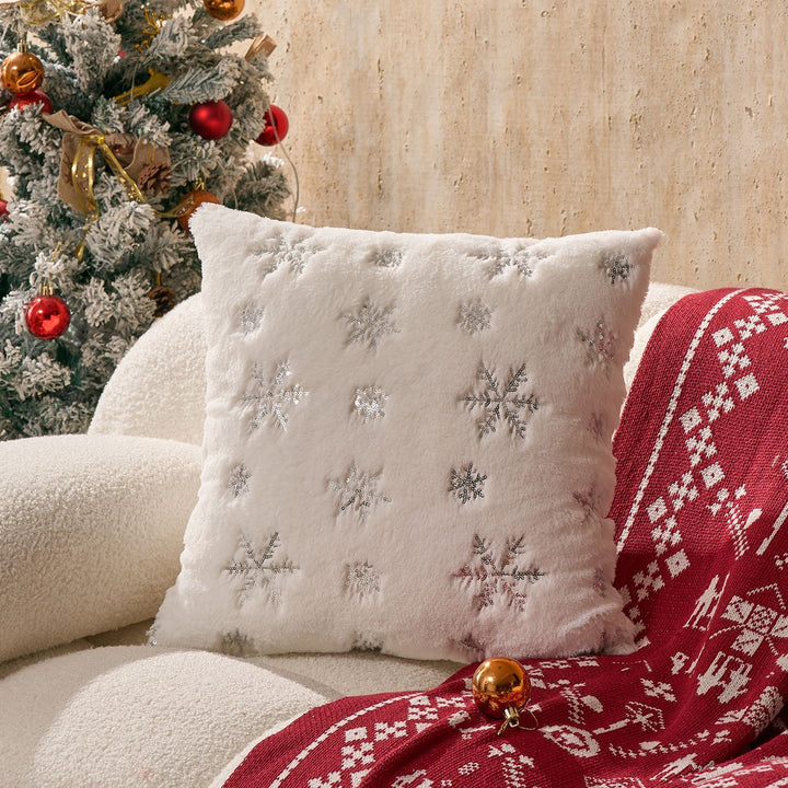 Plush Holiday Sequin Snowflake Accent Pillow Cover