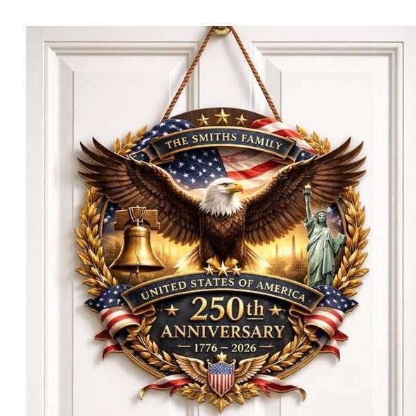 Unisex nan patriotic anniversary commemorative circular resin wall plaque with high-relief eagle Liberty Bell and Statue of Liberty personalization Kalsten