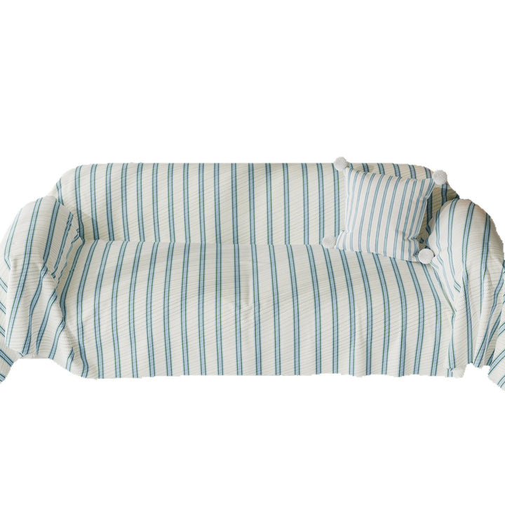 Striped Quilted Sofa Slipcover with Pom-Pom Accent Pillowcase