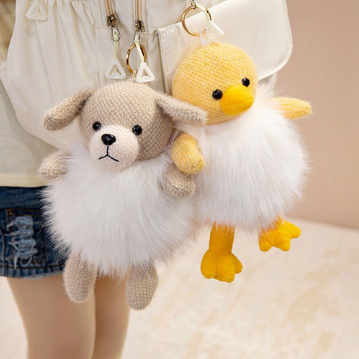 Plush Fluffy Monkey Bag Charm Keychain with Faux-Fur Body and Gold Ring Kalsten