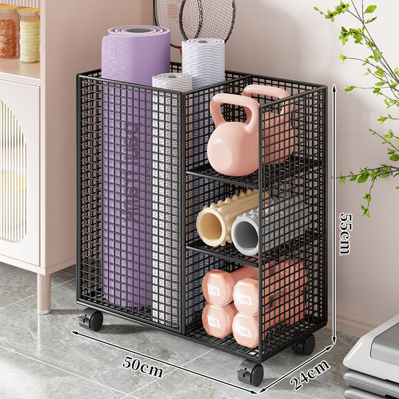 Rolling Mesh Fitness and Yoga Storage Organizer Cart with Multi-Shelf Compartments and Locking Casters