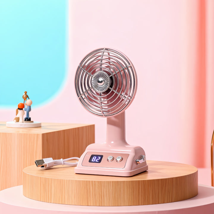 Ladies portable table fan with USB connection and digital speed display Kalsten