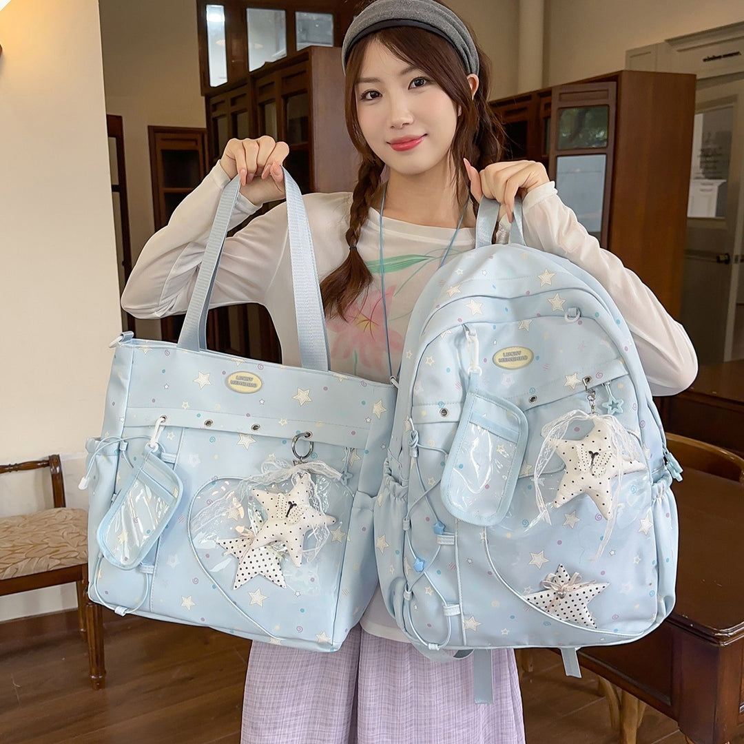 Stylish Multi-Pocket Star-Appliqué Backpack Kalsten
