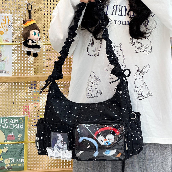 Star-Print Ruffle Strap Shoulder Bag Kalsten