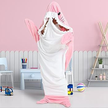 Plush Hooded Shark Wearable Sleeping Bag With Fleece Flannel Lining And 3D Tail