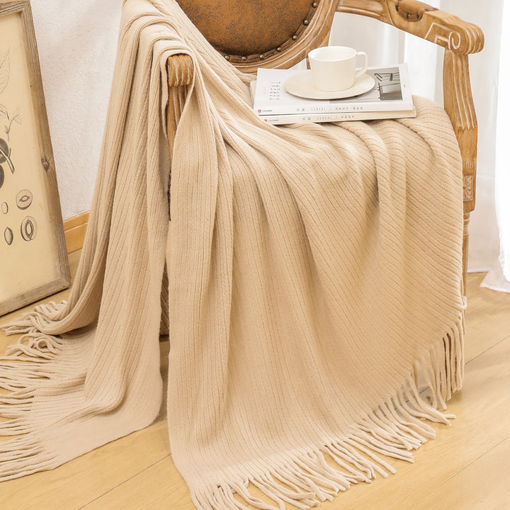 Luxurious Textured Knit Fringe Throw Blanket Kalsten