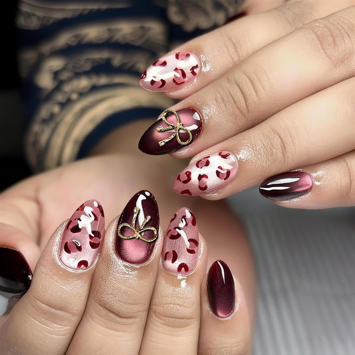 Artistic Leopard Print and Bow Press-On Nail Art Kalsten