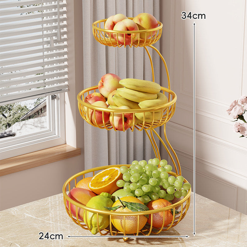Tiered Curved-Frame Open-Wire Fruit Bowl Stand