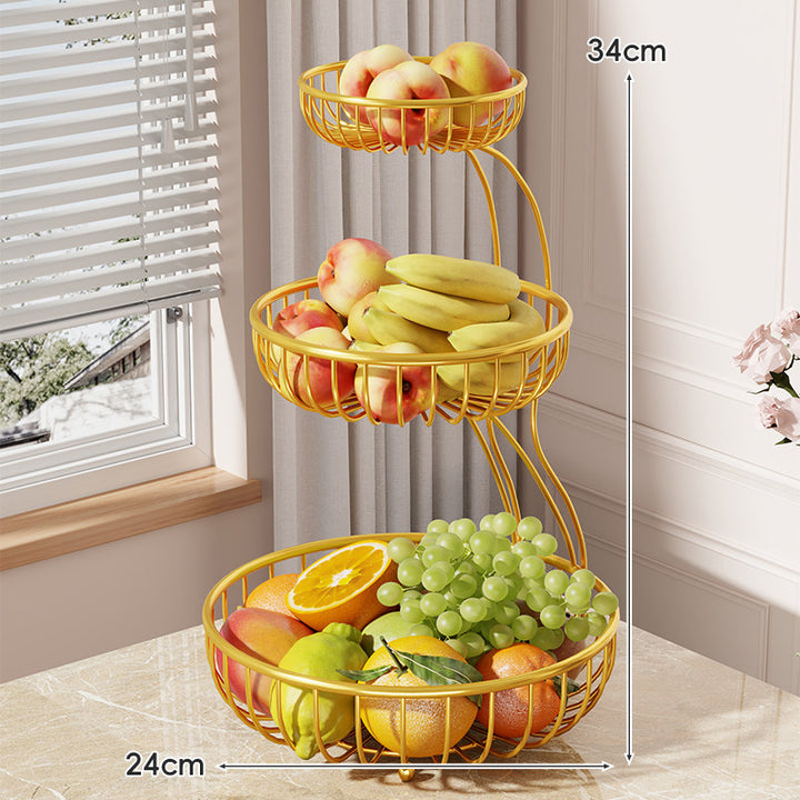 Tiered Curved-Frame Open-Wire Fruit Bowl Stand