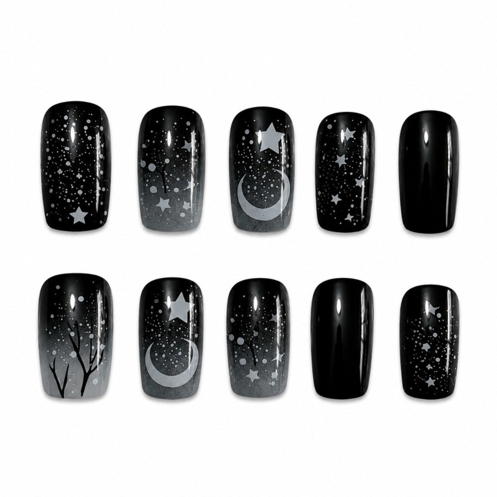 Artistic Press-On Nail Art Set with Starry Night Design Kalsten