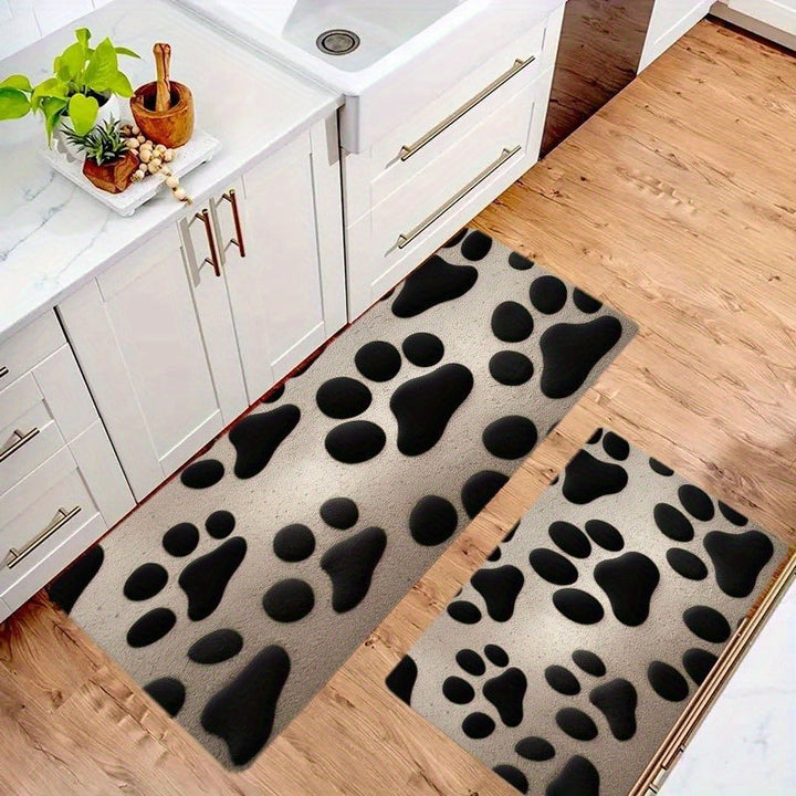 Playful Paw Print Kitchen Mat Set