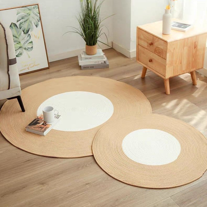 Rustic Round Rug with Fringes Kalsten