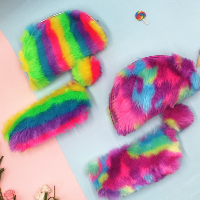 Furry Multicolored Plush Pencil Case Kalsten