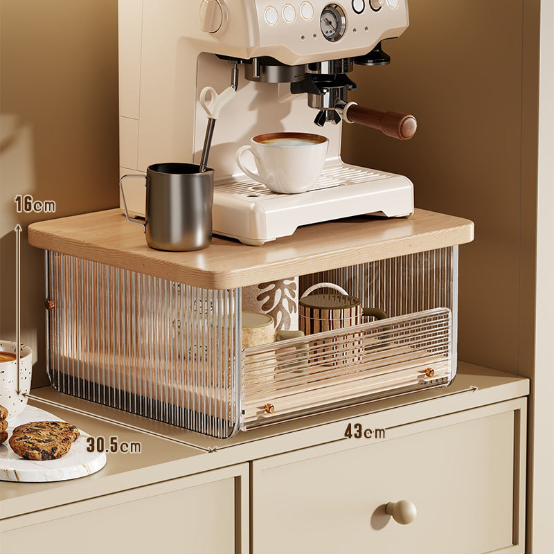 Elevated Coffee Machine Stand with Concealed Storage Drawer and Walnut Shelf