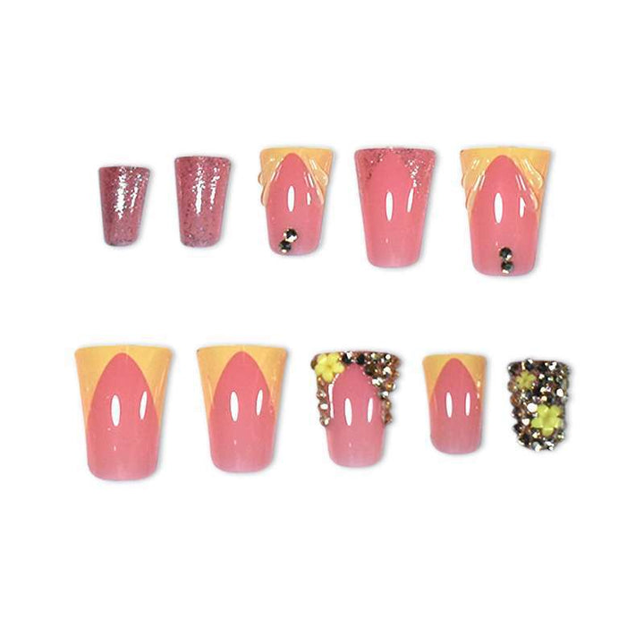 Decorative Floral and Rhinestone Press-On Nails Kalsten