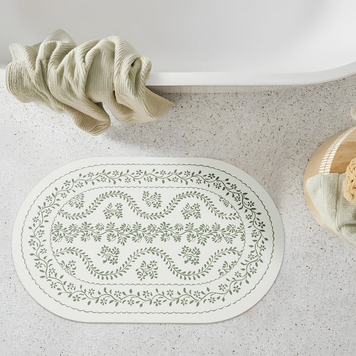 Kalsten Bath Mat Set made of soft microfiber with non-slip latex backing and delicate ornamental print