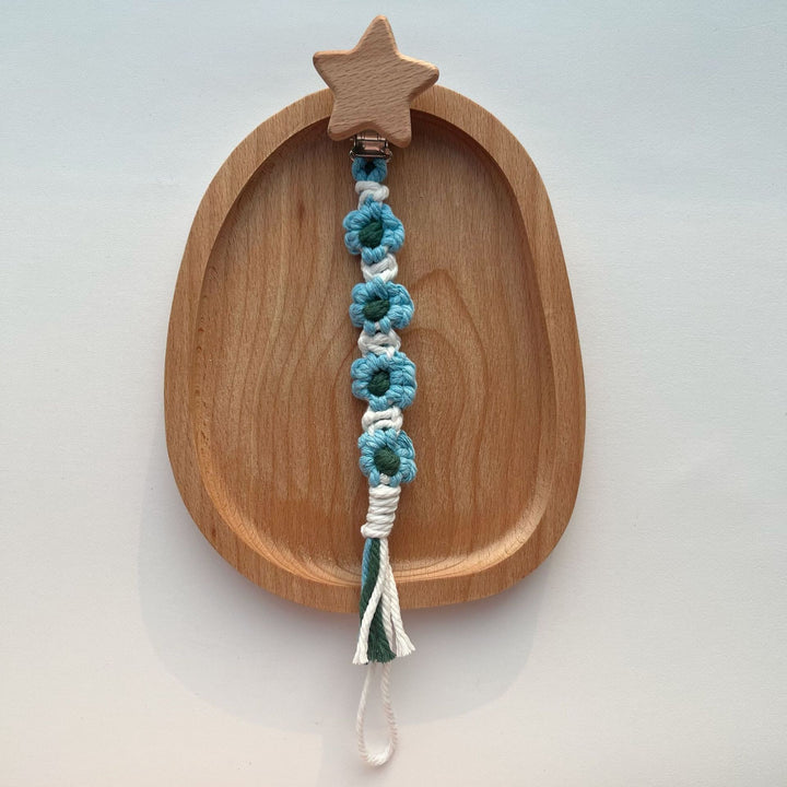 Macramé Stroller and Pacifier Lanyard with Wooden Star Clip