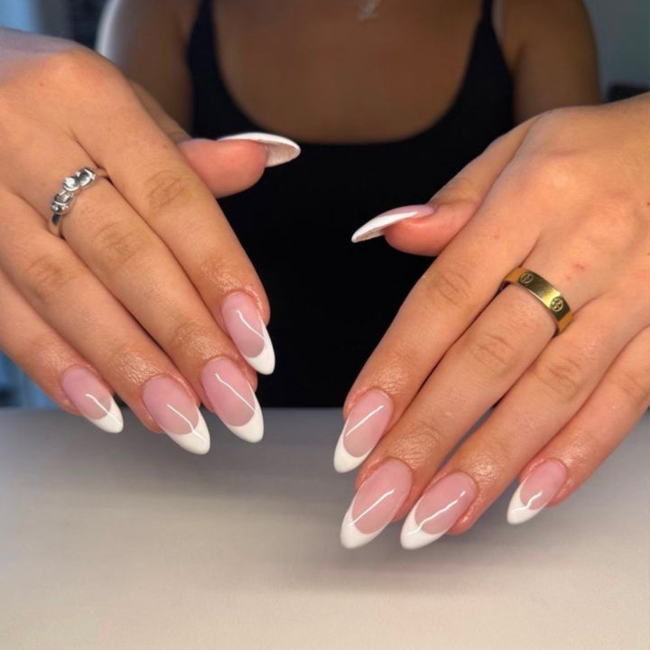 Elegant French Tip Stiletto Nail Enhancements