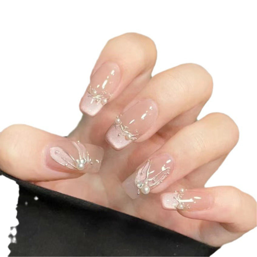 Decorative Press-On Nail Set with Pearl Accents Kalsten