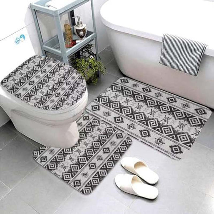 Geometric Pattern Bathroom Mat Set