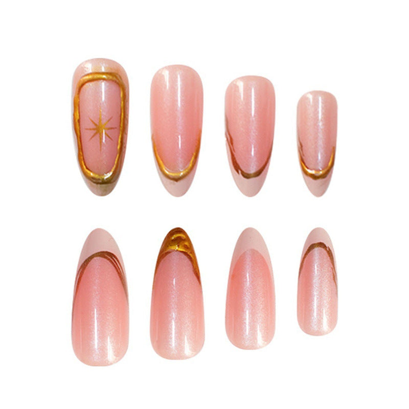 Premium Glittering French Tip Press-On Nails with Gold Accents Kalsten