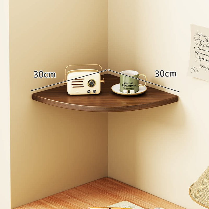 Triangular Floating Corner Shelf with Wood-Effect Surface & Heavy-Duty Metal Brackets