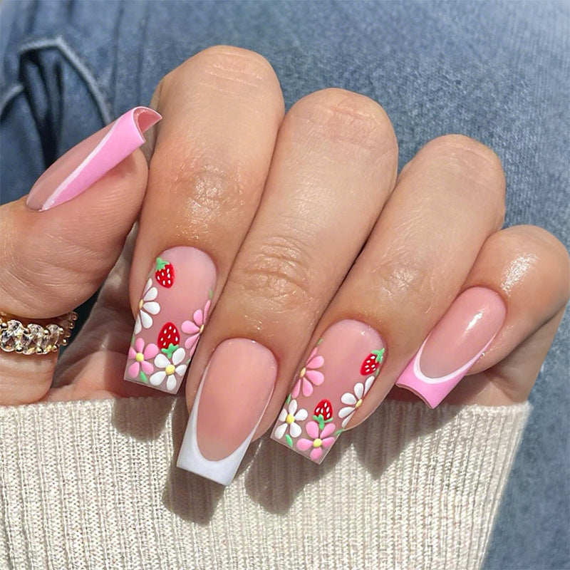 Decorative Floral Press-On Nail Art Set with 3D Flower Accents kalsten