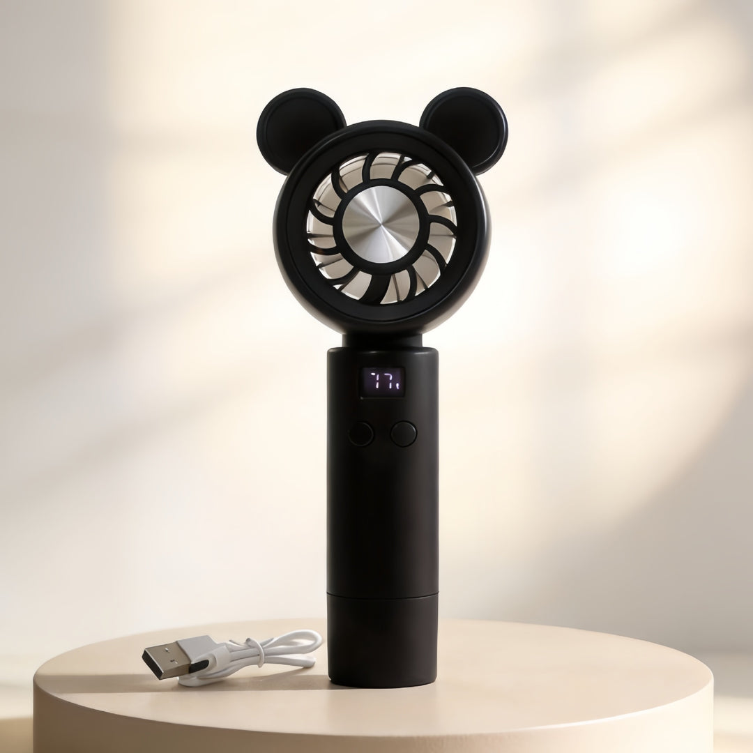 Unisex portable mini fan with LCD display and cute bear ears, rechargeable Kalsten
