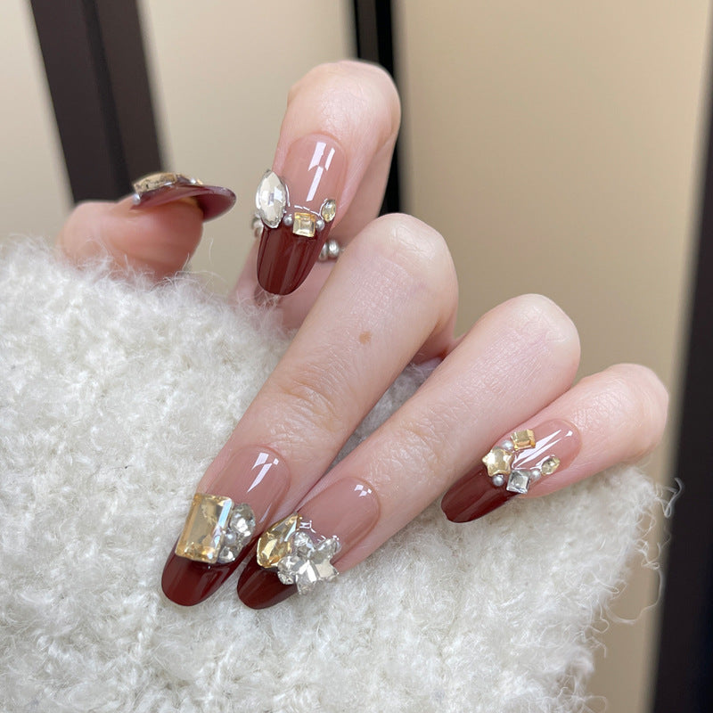 Stylish Nail Art Press-On Set with Glitter and Glossy Finish Kalsten
