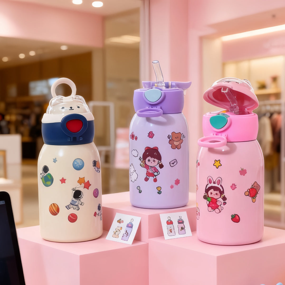 Women's insulated drinking bottle with planet-shaped stickers Kalsten