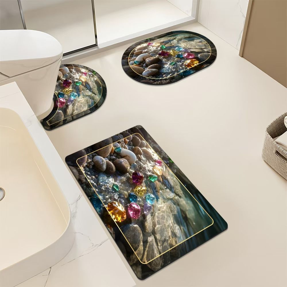 Artistic Pebble-Themed Bath Mat Set