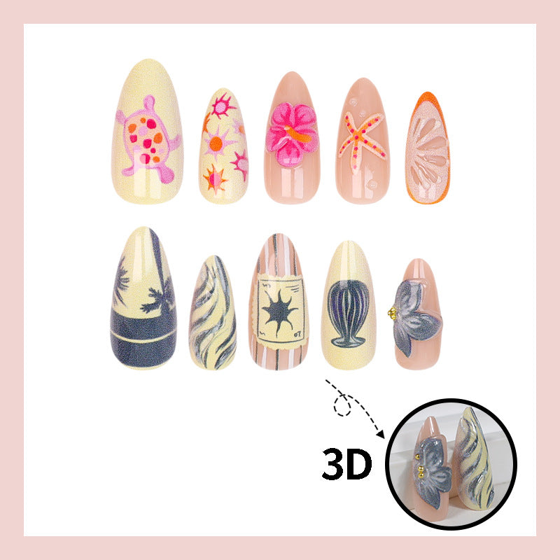 Artificial nail set with floral and maritime motifs Kalsten