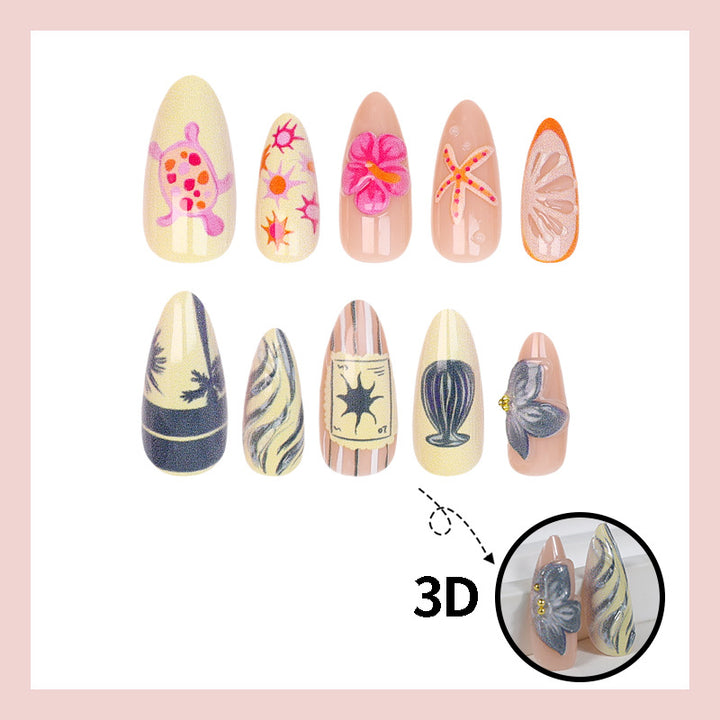 Artificial nail set with floral and maritime motifs Kalsten