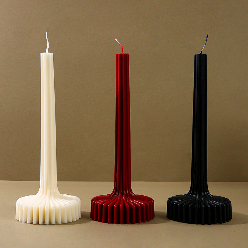 Sculptural Fluted Pedestal-Taper Candle with Radial Pleated Base