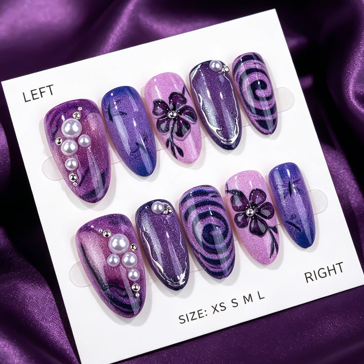 Artistic Floral & Gemstone Press-On Nail Set