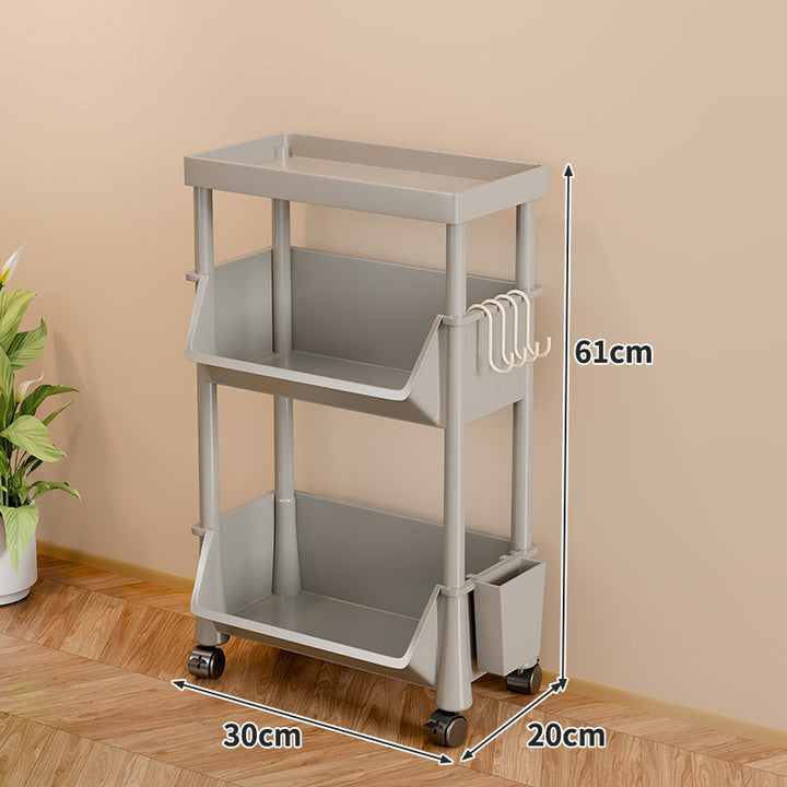 Slim Four-Tier Rolling Storage Cart with Stacking Open Bins