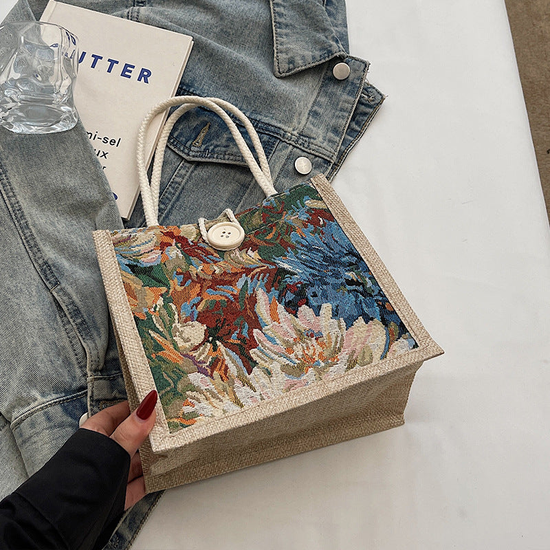 Floral Embroidered Tote Bag
