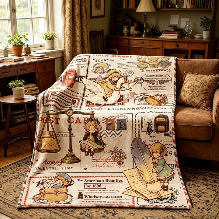 Cozy Vintage-Themed Fleece Blanket Kalsten