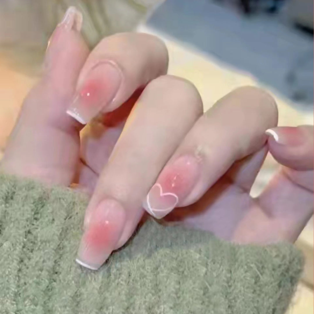 Decorative Heart-Design French Tip Press-On Nails Kalsten