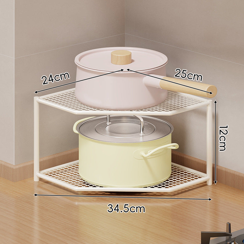 Corner Three-Tier Hexagonal Metal Mesh Kitchen Pot and Pan Organizer Rack