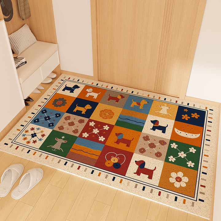 Playful Striped Dog Print Welcome Mat Kalsten