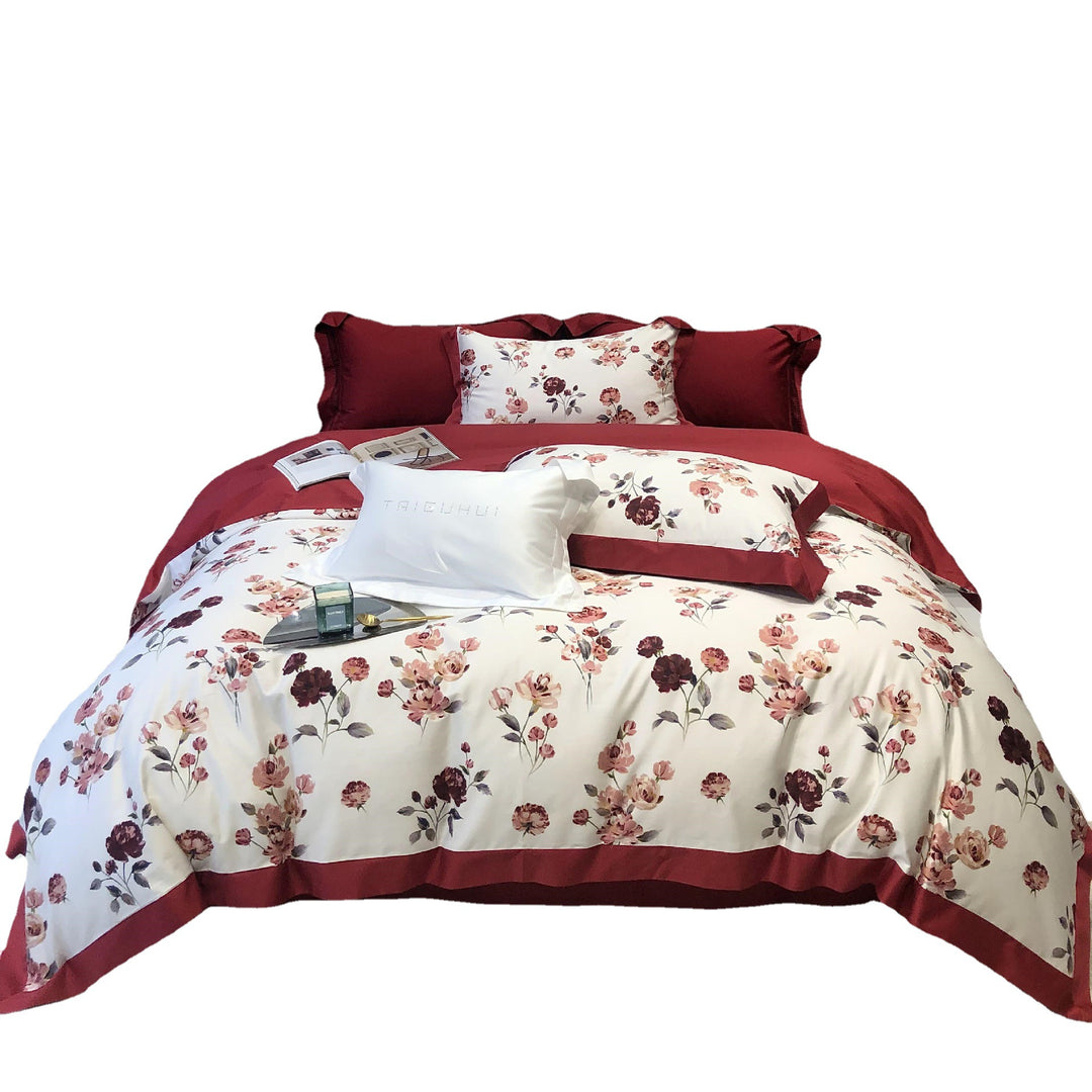 Bedding set with floral printed edge and contrasting hem Kalsten