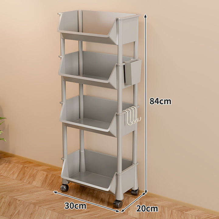 Slim Four-Tier Rolling Storage Cart with Stacking Open Bins